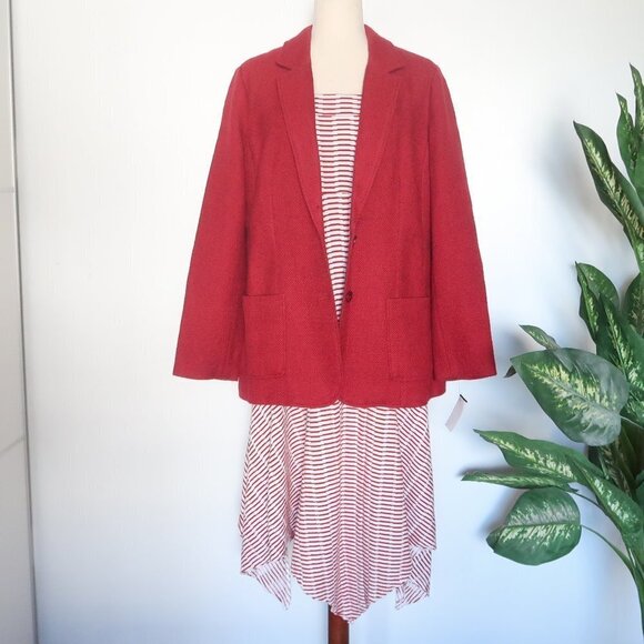 J. Jill Wool Raspberry Red Tweed Single Breasted Career Blazer / Jacket Size L - Picture 4 of 9